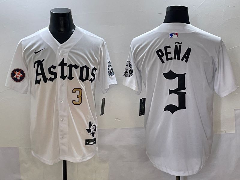Men 2025 Houston Astros 3 Pena White Five generations Joint Name Nike MLB Jersey style 35